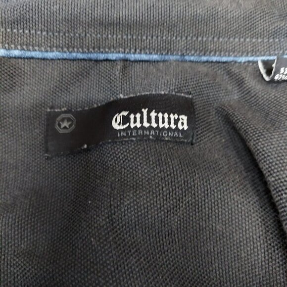 Cultura Mens Button Up Shirt Size Large Black Thick Stitch Blue Stripes - Picture 4 of 5